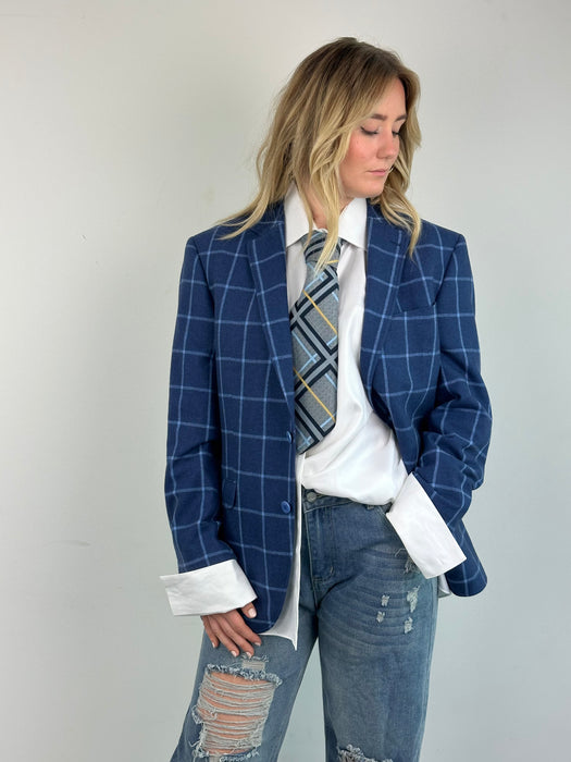 Blauw geruit colbert