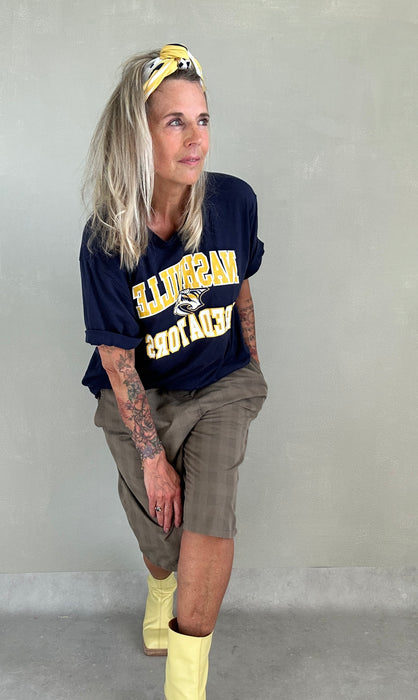 Beige oversized short met ruitpatroon