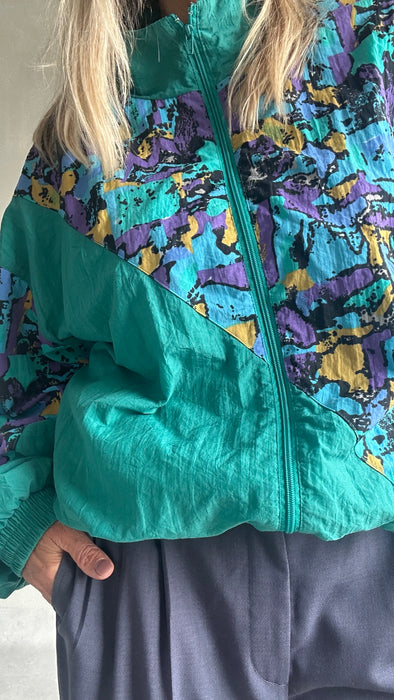 Groen met geprinte vlakken 80's trainingsjack