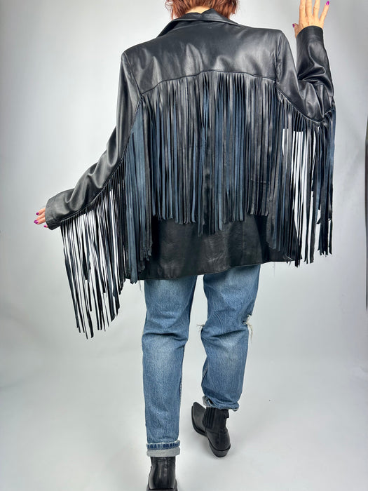 Zwart franje cowboyjas in lederlook