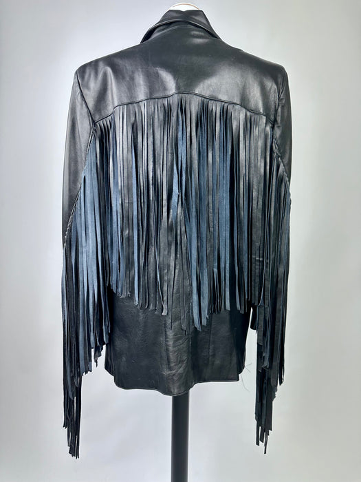 Zwart franje cowboyjas in lederlook