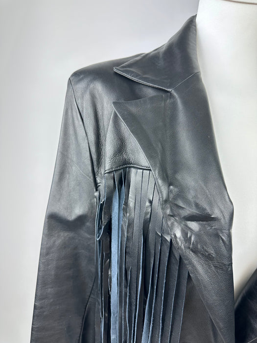 Zwart franje cowboyjas in lederlook