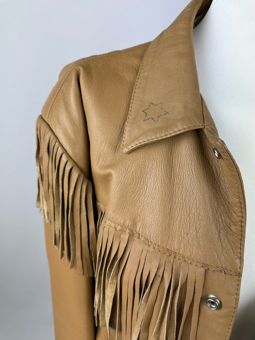 Fiorucci camelbruin lederen franje jas