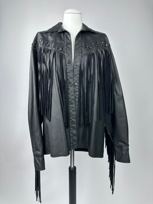 Zwart lederen franje blouse-jas