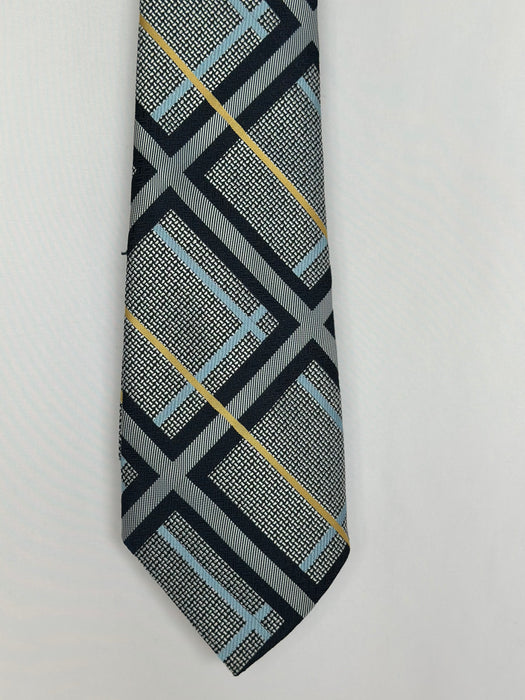 Stropdas grijs met blauw geel ruitmotief