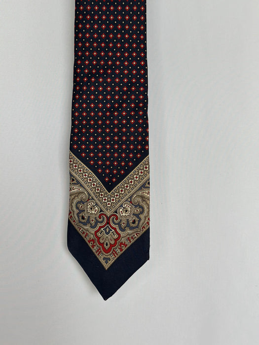 Stropdas blauw met bordeaux paisley print